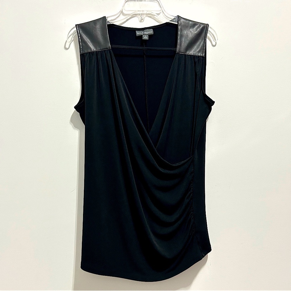 BOLD Elements Women’s Black Leather Shoulder Wrap Sleeveless Top
